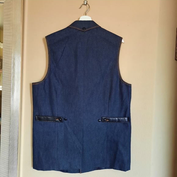 Il Canto Men's Blue Vest with Faux Leather Trim Streetstyle Dapper - Picture 8 of 8